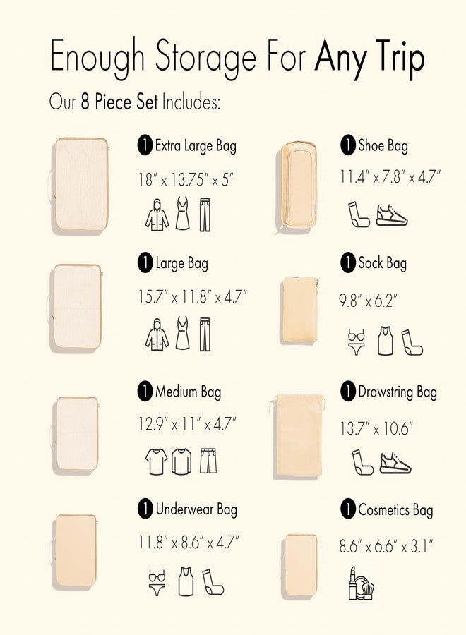 Carrywell 8 Set Packing Cubes For Travel, Not-Made In China, Luggage and Suitcase Organizer Bags, Lightweight and Waterproof Nylon, Beige - Image 2